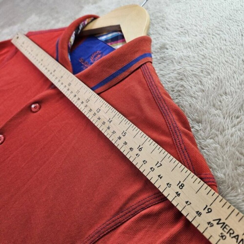 Bugatchi Polo Shirt Red Short Sleeve Contrast Collar Men's Size L Golf - Picture 6 of 10